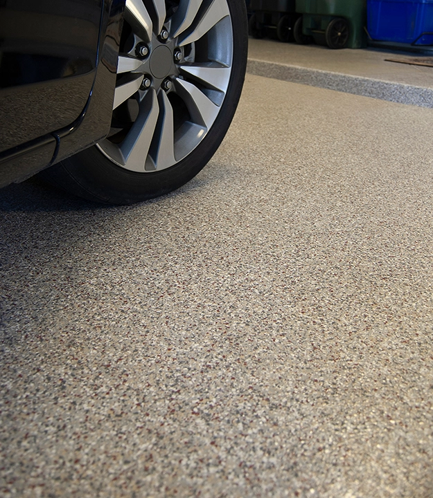 Modern garage epoxy flake flooring