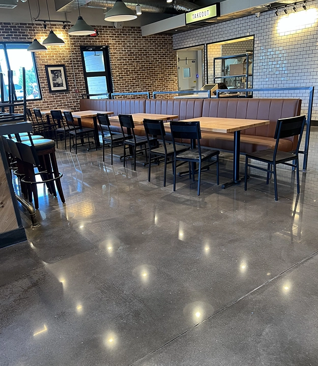 Professional concrete polishing in restaurant
